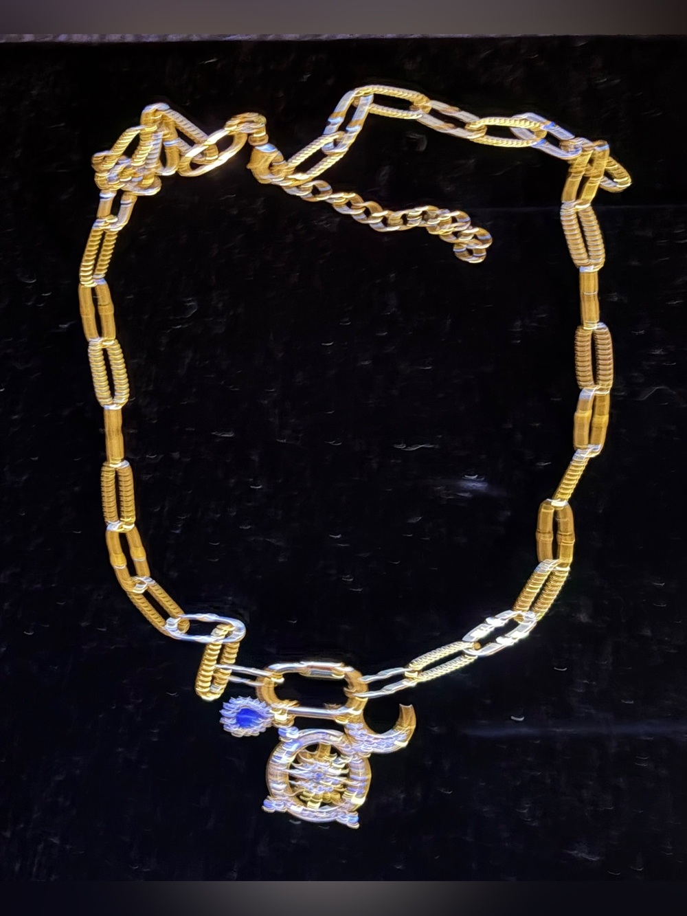 Gold Link Necklace with Charm Pendant - Women Jewelry